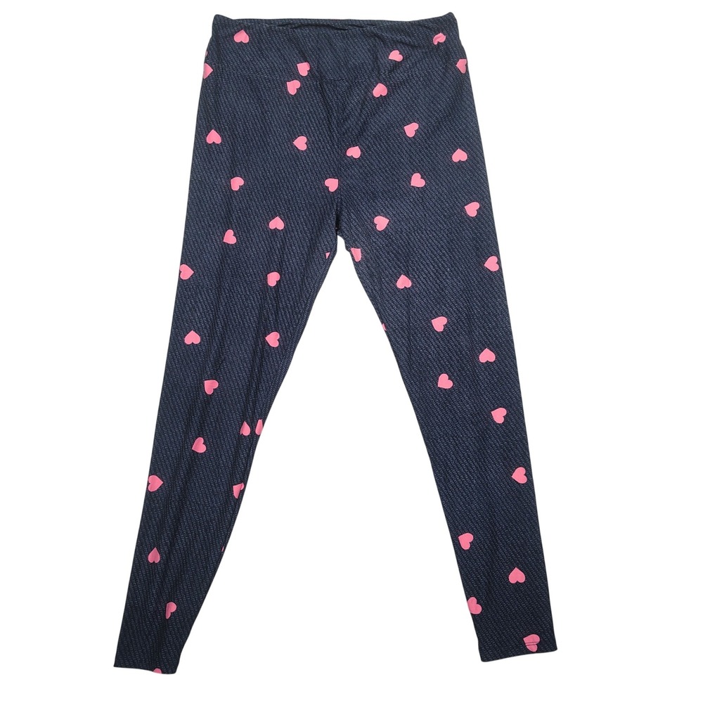 LuLaRoe Leggings Womens TC Blue Pink‎ Heart Denim Print Polyester Spandex